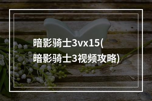 暗影骑士3vx15(暗影骑士3视频攻略)