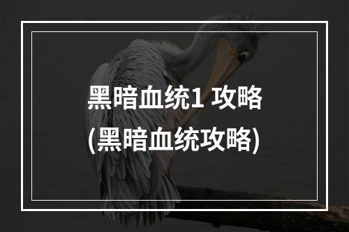 黑暗血统1 攻略(黑暗血统攻略)