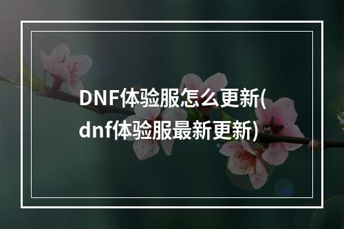 DNF体验服怎么更新(dnf体验服最新更新)