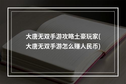 大唐无双手游攻略土豪玩家(大唐无双手游怎么赚人民币)