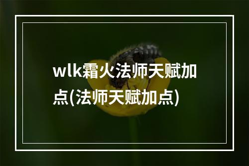 wlk霜火法师天赋加点(法师天赋加点)