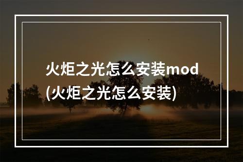 火炬之光怎么安装mod(火炬之光怎么安装)