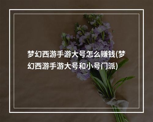 梦幻西游手游大号怎么赚钱(梦幻西游手游大号和小号门派)