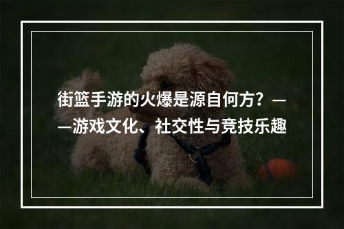 街篮手游的火爆是源自何方？——游戏文化、社交性与竞技乐趣