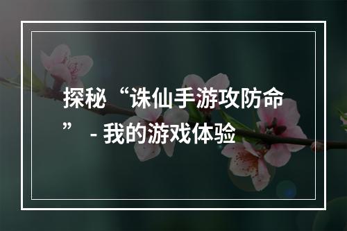 探秘“诛仙手游攻防命” - 我的游戏体验