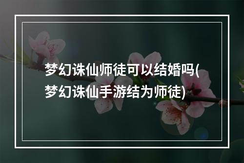 梦幻诛仙师徒可以结婚吗(梦幻诛仙手游结为师徒)