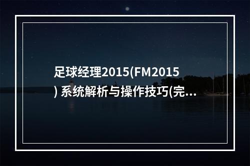 足球经理2015(FM2015) 系统解析与操作技巧(完全指南)