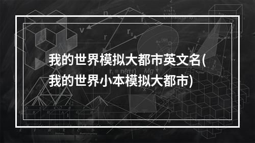 我的世界模拟大都市英文名(我的世界小本模拟大都市)