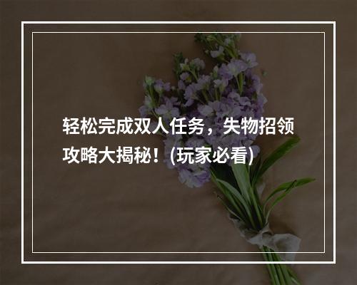 轻松完成双人任务，失物招领攻略大揭秘！(玩家必看)