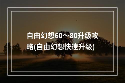 自由幻想60～80升级攻略(自由幻想快速升级)