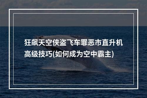 狂飙天空侠盗飞车罪恶市直升机高级技巧(如何成为空中霸主)