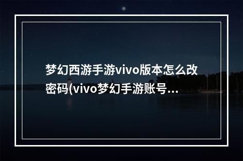 梦幻西游手游vivo版本怎么改密码(vivo梦幻手游账号密码)