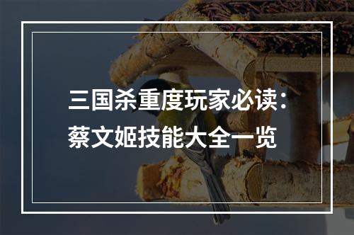 三国杀重度玩家必读：蔡文姬技能大全一览