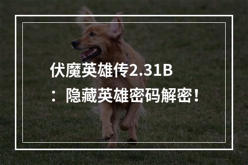 伏魔英雄传2.31B：隐藏英雄密码解密！