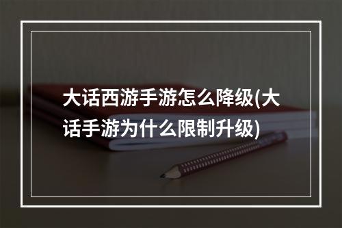 大话西游手游怎么降级(大话手游为什么限制升级)