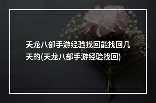 天龙八部手游经验找回能找回几天的(天龙八部手游经验找回)