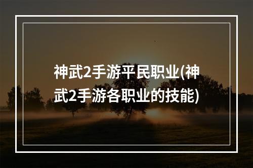 神武2手游平民职业(神武2手游各职业的技能)