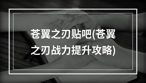 苍翼之刃贴吧(苍翼之刃战力提升攻略)