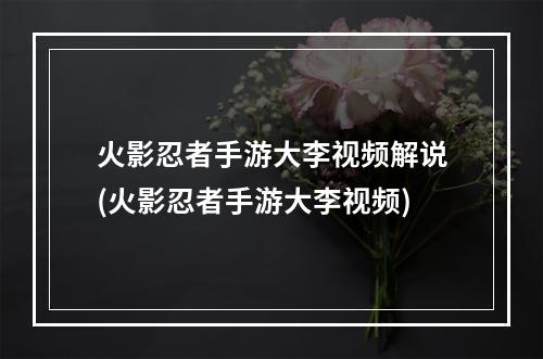 火影忍者手游大李视频解说(火影忍者手游大李视频)