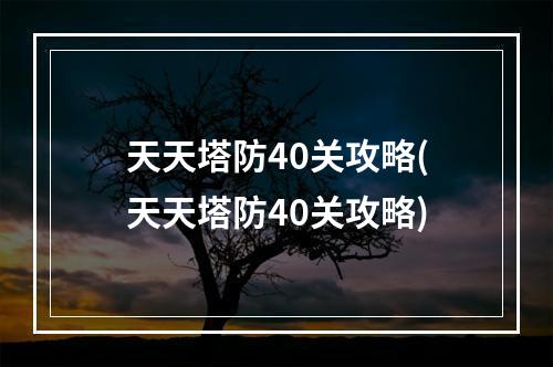 天天塔防40关攻略(天天塔防40关攻略)