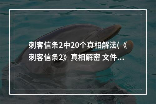 刺客信条2中20个真相解法(《刺客信条2》真相解密 文件历史与真相密码详细解读)