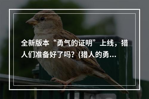 全新版本“勇气的证明”上线，猎人们准备好了吗？(猎人的勇气)(探究“勇气的证明”背后的意义，游戏文化再探讨(文化中的勇气))