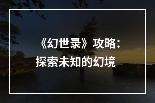 《幻世录》攻略：探索未知的幻境