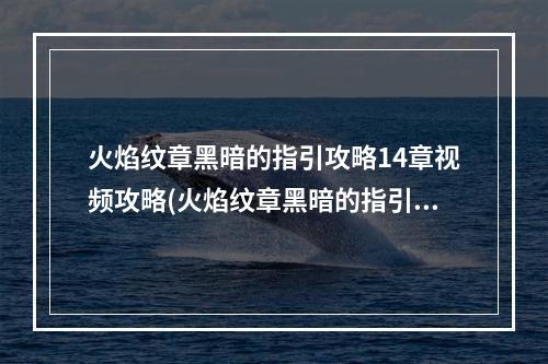 火焰纹章黑暗的指引攻略14章视频攻略(火焰纹章黑暗的指引攻略)