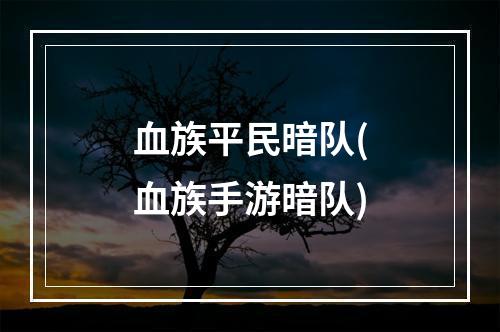 血族平民暗队(血族手游暗队)