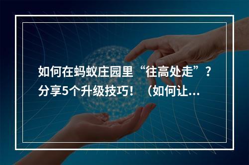 如何在蚂蚁庄园里“往高处走”？分享5个升级技巧！（如何让水往高处流打造一流游戏技巧）