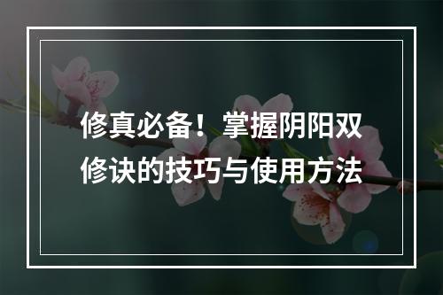 修真必备！掌握阴阳双修诀的技巧与使用方法