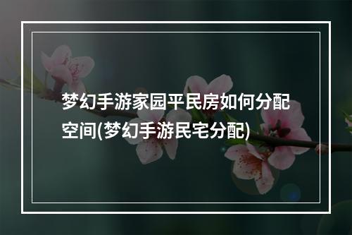 梦幻手游家园平民房如何分配空间(梦幻手游民宅分配)