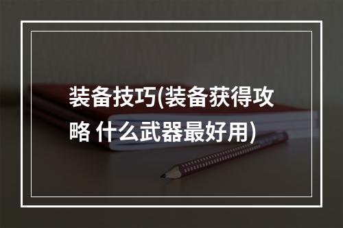 装备技巧(装备获得攻略 什么武器最好用)