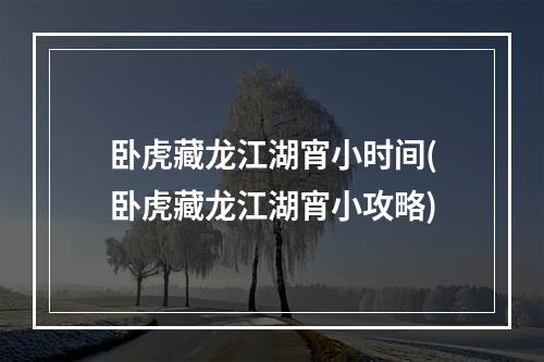 卧虎藏龙江湖宵小时间(卧虎藏龙江湖宵小攻略)