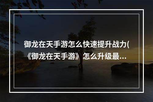 御龙在天手游怎么快速提升战力(《御龙在天手游》怎么升级最快 快速升级方法 )