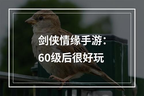 剑侠情缘手游：60级后很好玩