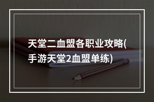 天堂二血盟各职业攻略(手游天堂2血盟单练)