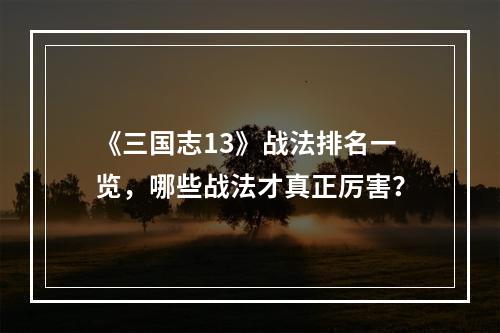 《三国志13》战法排名一览，哪些战法才真正厉害？