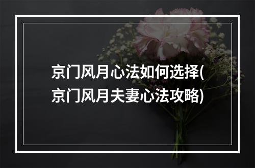 京门风月心法如何选择(京门风月夫妻心法攻略)