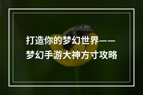 打造你的梦幻世界——梦幻手游大神方寸攻略