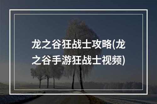 龙之谷狂战士攻略(龙之谷手游狂战士视频)