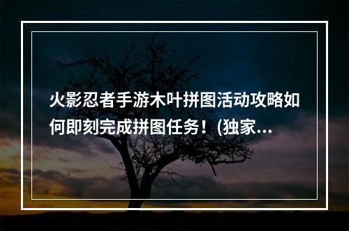 火影忍者手游木叶拼图活动攻略如何即刻完成拼图任务！(独家技巧揭秘)