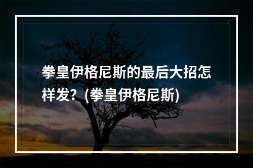 拳皇伊格尼斯的最后大招怎样发？(拳皇伊格尼斯)