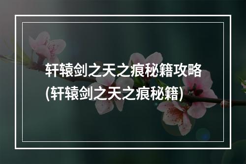 轩辕剑之天之痕秘籍攻略(轩辕剑之天之痕秘籍)