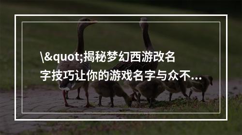 \"揭秘梦幻西游改名字技巧让你的游戏名字与众不同(附改名方法)\"