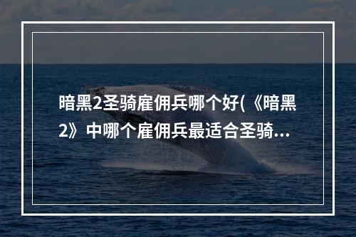 暗黑2圣骑雇佣兵哪个好(《暗黑2》中哪个雇佣兵最适合圣骑士)