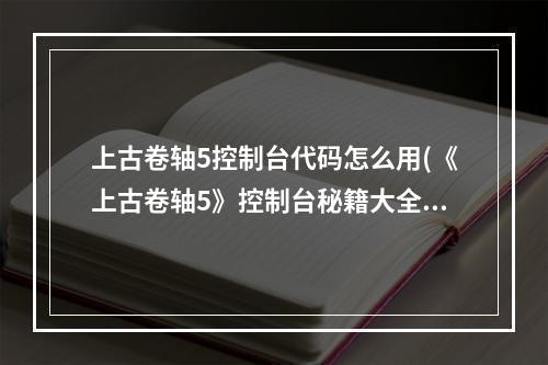 上古卷轴5控制台代码怎么用(《上古卷轴5》控制台秘籍大全及使用方法详解 控制台怎么用)