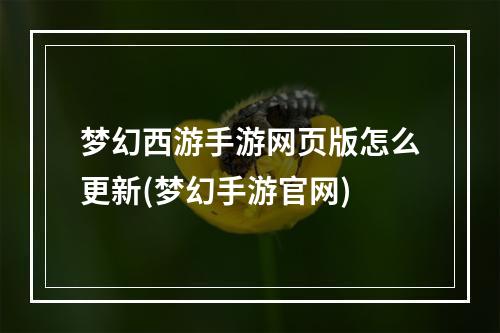 梦幻西游手游网页版怎么更新(梦幻手游官网)