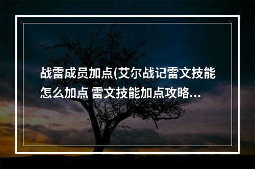 战雷成员加点(艾尔战记雷文技能怎么加点 雷文技能加点攻略 )