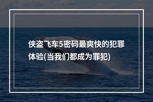 侠盗飞车5密码最爽快的犯罪体验(当我们都成为罪犯)